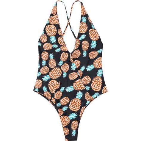 Cross Back Pineapple Print Plunge Swimwear 13 Liked On Polyvore