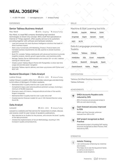tableau business analyst resume samples  step  step guide