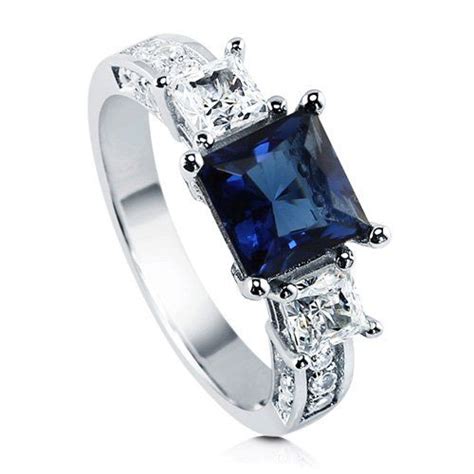 Berricle Sterling Silver 925 Princess Sapphire Cubic Zirconia Cz