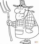 Farmer Coloring Pages Man Happy Carrying Colouring Clipart Pitchfork Drawing Rake Printable Royalty sketch template