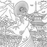 Coloring Pages Geisha Color Girl Therapy Japanese Adults Animal Adult Mandala Choose Board App sketch template