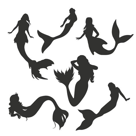 mermaid silhouette collection isolated  white background