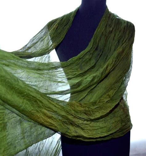 Green Chiffon Silk Scarf Women Hand Painted Green Khaki Silk Etsy