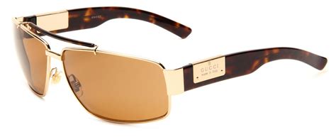 gucci rectangular sunglasses in brown for men gold frame brown