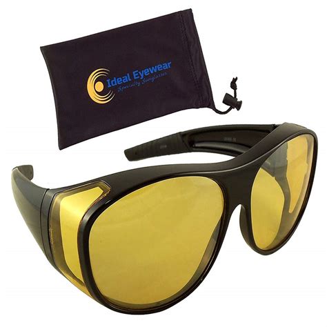 ideal eyewear night driving wear over glasses yellow lens fit over