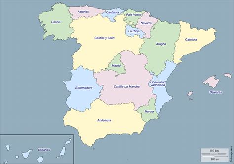 spanje met deelstaten en provincies  kaart gebracht wikispanje