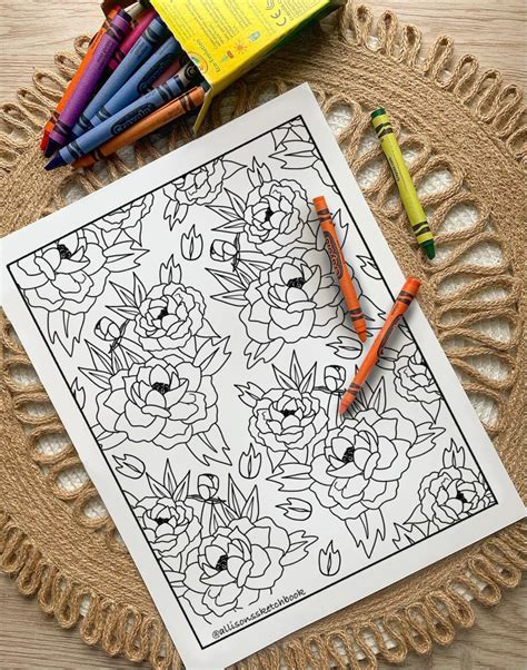 peony coloring page great  kids adults printable etsy