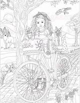 Coloring Adult Cat Fantasy Bicycle Book sketch template