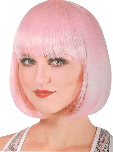 short bob cut light pink costume wig womens pink wig  fringe