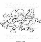 Punching Coloring Cartoon Karate Outline Fighting Woman Man Fist Chest Through Her Leishman Ron Vector Clipart Royalty Stock sketch template