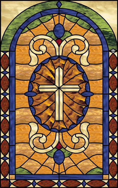 beautiful ornate cross stained glass window panel