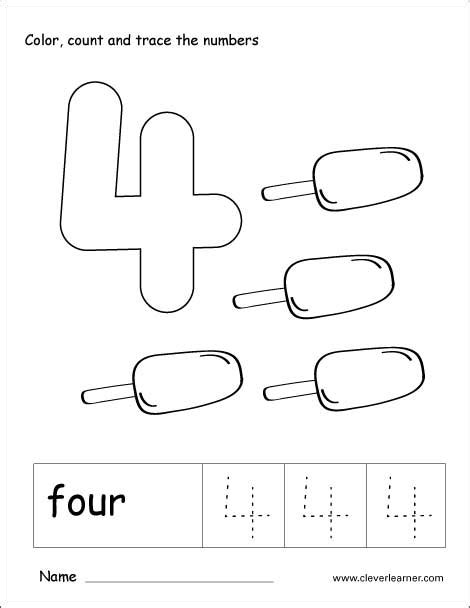 number four writing counting and recognition activities for children