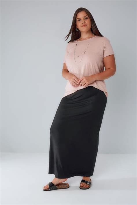 black jersey maxi tube skirt with elasticated waistband plus size 16 to 36