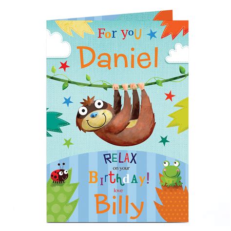 buy personalised birthday card cartoon sloth for gbp 1