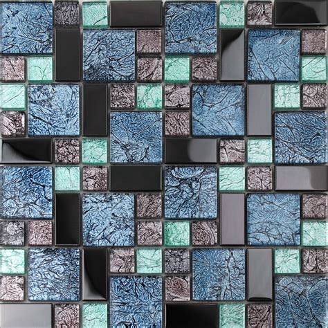 Crystal Glass Tile Backsplash Black Stainless Steel With