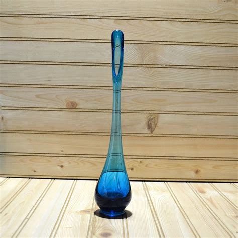Vintage Viking Glass Bluenique Swung Bud Vase Blue Heavy Etsy