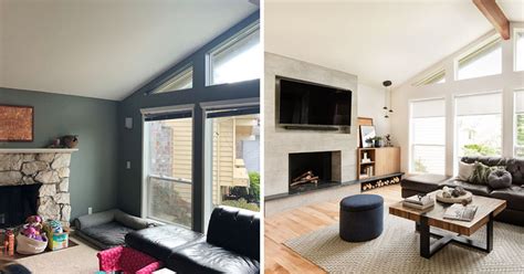 Before & After - Living Room Renovation With A Recessed TV