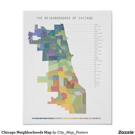 Chicago Neighborhoods Map Poster Chicago Neighborhoods
