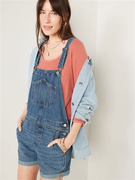 slouchy straight non stretch workwear jean short overalls for women