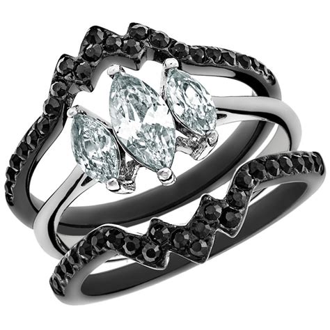Artk1347 Stainless Steel 2 25 Ct Marquise Cut Cz Black Wedding Ring Set