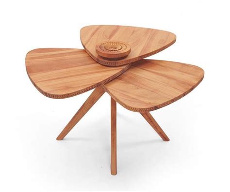 modern tables blending natural wood  flower petal shape