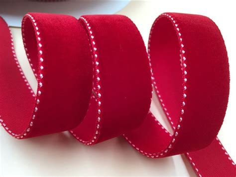 5yards lot 1 2 5cm 25mm red velvet ribbon with white