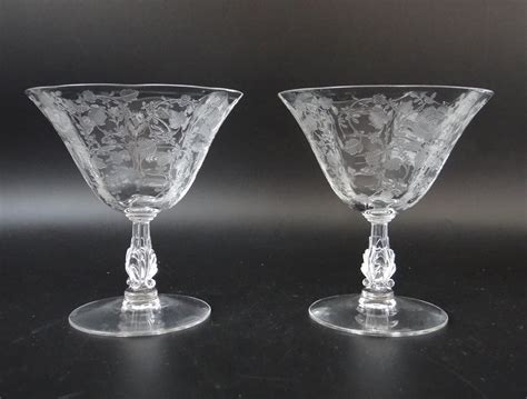 Set Of 4 Gorgeous Vintage Cambridge Roselyn Crystal Etched