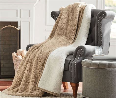 extra large throw blanket reversible pile sherpa    polyester taupe ivory