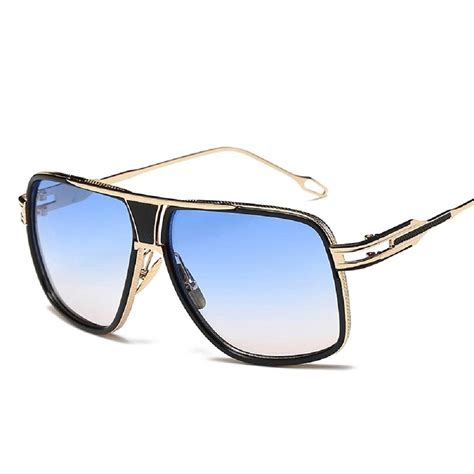 Aome Square Aviator Sunglasses Metal Frame Goggle Brand