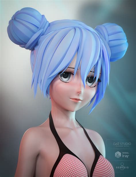 anime bun hair for genesis 8 female s daz 3d