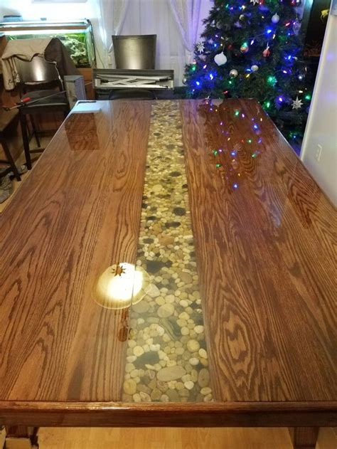 dining room kitchen river rock epoxy diy home  table