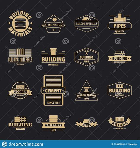 building materials logo icons set simple style stock vector