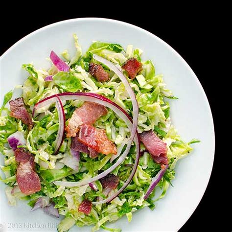 kitchen riffs shaved brussels sprouts with hot bacon dressing