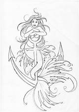 Mermaid Anchor Lineart Deviantart Coloring sketch template