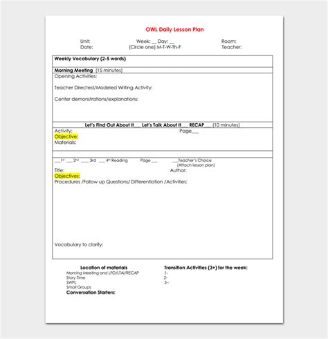 preschool lesson plan template daily weekly monthly