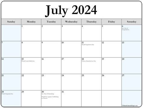 calendar  july  holidays  awasome list  printable