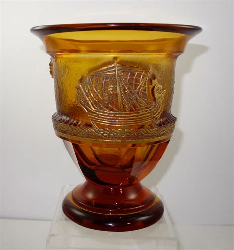 Moser Longship Vase Deep Acid Etched Designed By Gustav Moser Millot