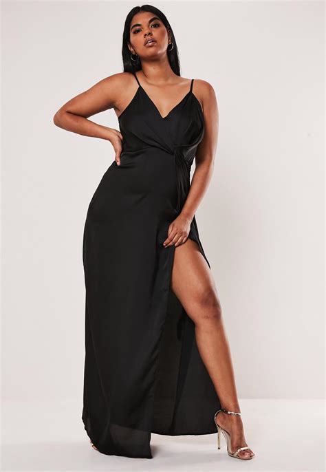 Plus Size Black Satin Twist Cami Maxi Dress Missguided