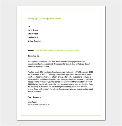 loan rejection letter template  samples examples
