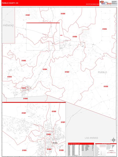 Pueblo County Co Zip Code Wall Map Red Line Style By Marketmaps Mapsales