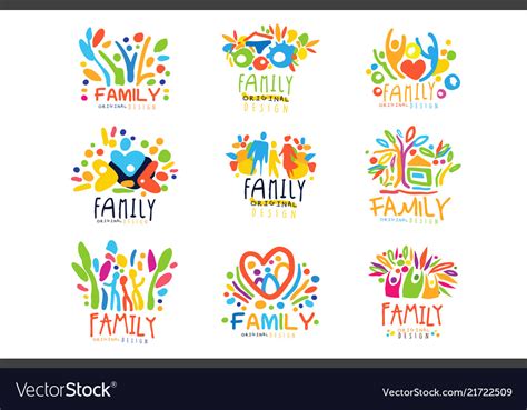 colorful family labels original design set  vector image