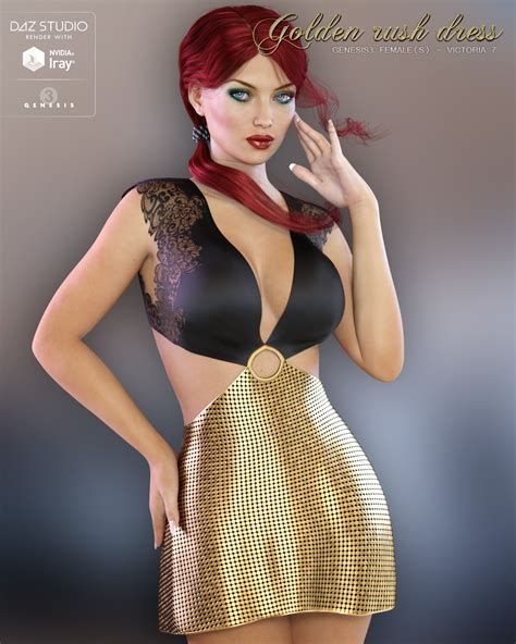 golden rush dress for genesis 3 female s 3d figure assets
