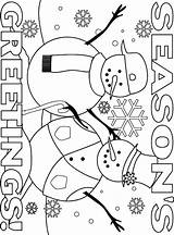 Christmas Coloring Snowmen Merry Celebrating Festive Greeting Featuring Very sketch template