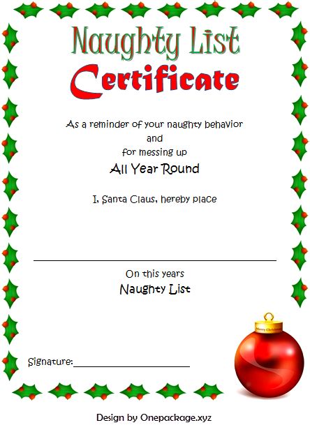 naughty list certificate  printable prntbl