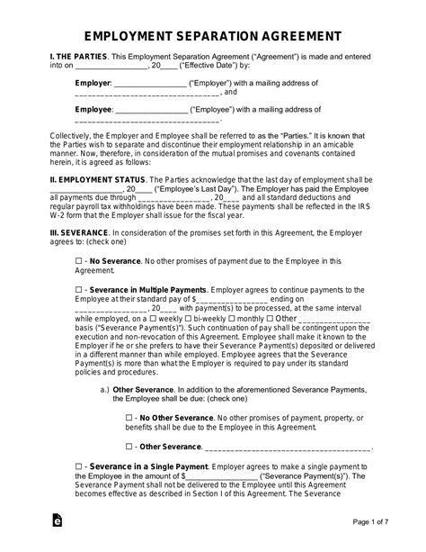 employment separation severance agreement  word eforms