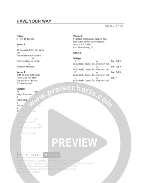 have your way chords pdf lifepoint worship praisecharts