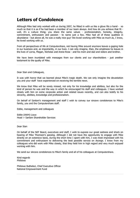 bereavement sample letter