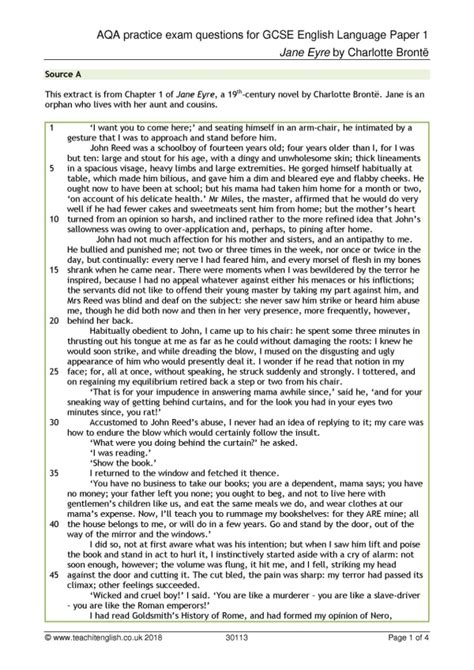 aqa practice exam question  gcse english language paper