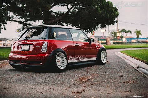 slammed custom red debadged mini cooper  eye catching caridcom gallery