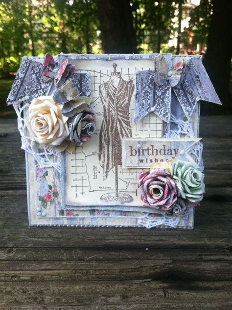 shabby chic happy birthday card   mme bramble rose collection